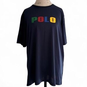 Polo Sport Ralph Lauren Mens Navy Blue Performance‎ T Shirt XL Multi Color Logo